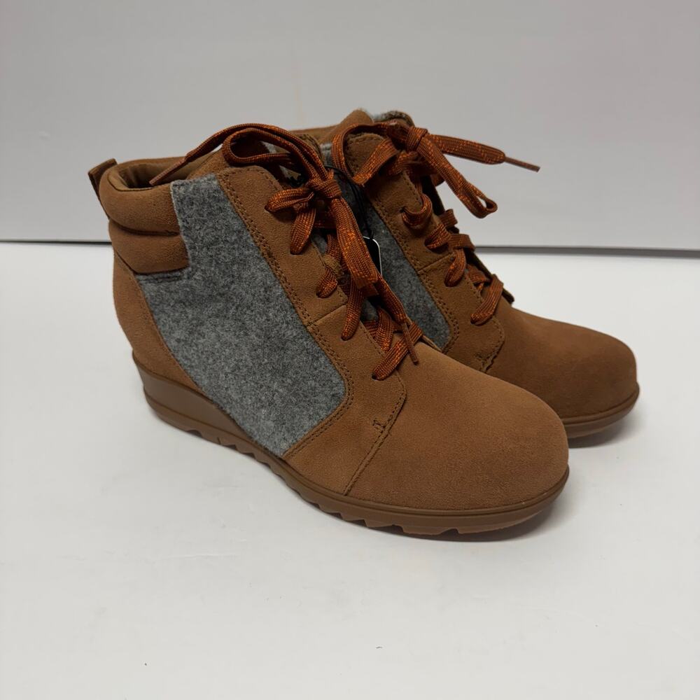 Sorel Brown Suede & Gray Wool Wedge Ankle Booties